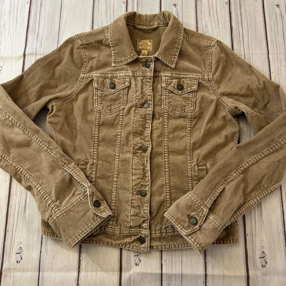 Abercrombie & Fitch Corduroy Jacket Womens L Tan Trucker Y2K Vintage